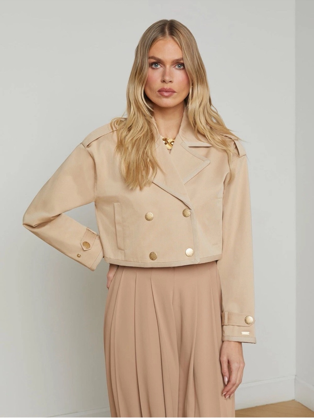 L'AGENCE Kento Crop Trench Coat - Doeskin/Ikebana 100% Cotton